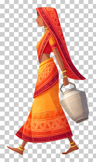 Woman Carrying Water Container - Woman In Sari Carrying Water PNG