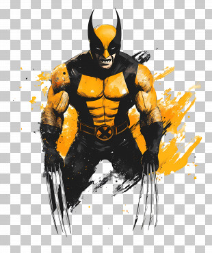 Wolverine - Yellow-Suited Superhero With Dynamic Pose PNG