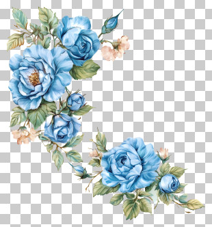 Vintage Blue Corner - Blue Rose Corner Decoration PNG