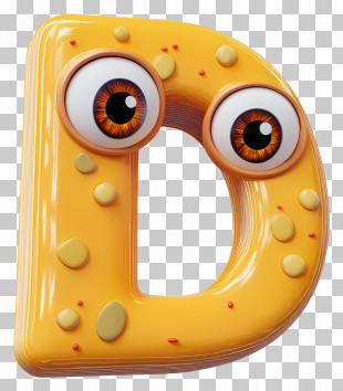 Funny Letter D - Yellow Letter D With Big Eyes PNG