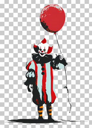 Scary Clown - Clown Holding Red Balloon PNG