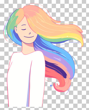 Wind Blown Hair - Character With Rainbow Hair PNG