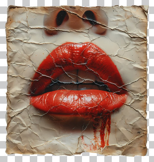 Red Lips - Artistic Red Lips With Blood On Textured Paper PNG
