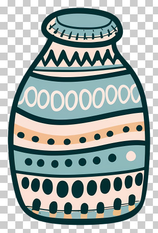 Cartoon - Patterned Vase With Blue Geometric Designs PNG