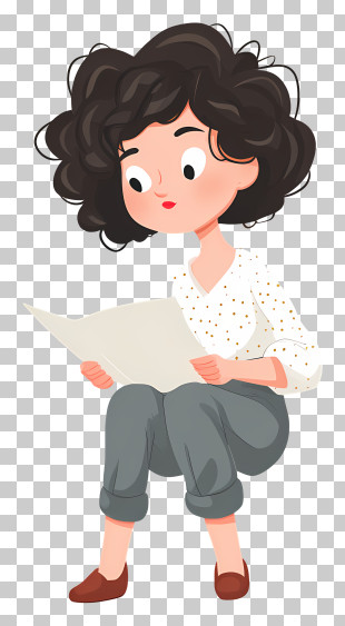 Woman Reading Paper Illustration PNG