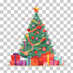 Christmas Tree - Decorated Christmas Tree With Gifts Illustration PNG