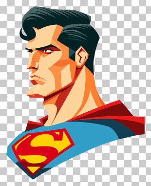 Superman Head - Superhero Character Illustration With Red Cape PNG