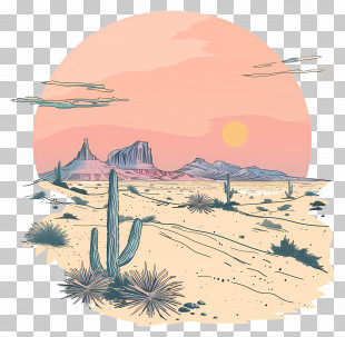 Desert Landscape - Desert Landscape With Cacti And Sunset PNG