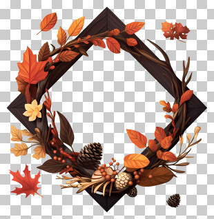 Autumn Leaf Frame - Autumn Wreath With Pinecones PNG