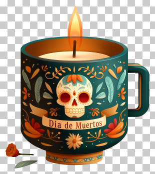 Dia De Muertos Text - Dia De Muertos Candle With Skull Design PNG