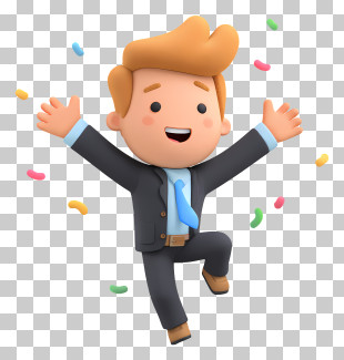 Businessman Celebrating Success - Happy Cartoon Man PNG