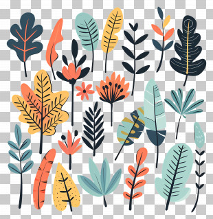 Leaf Nature - Colorful Plant And Leaf Illustrations Design PNG