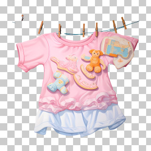 Hanging Clothes - Cute Pink Baby Clothes With Toys PNG