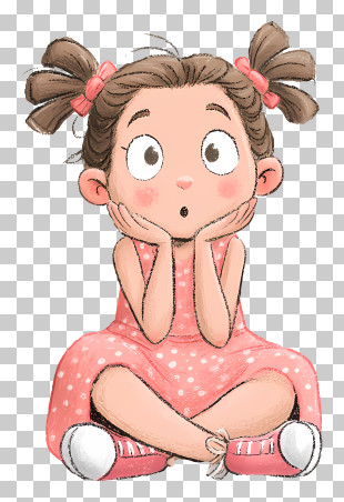 Adorable Curious Girl In Pink Dress PNG