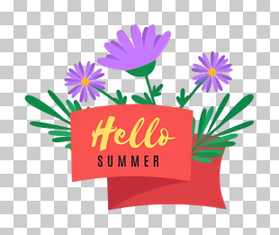 Hello Summer Sign - Hello Summer Sign With Purple Flowers PNG