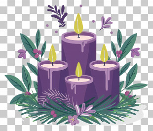 Advent Candles - Purple Decorative Candles And Greenery PNG