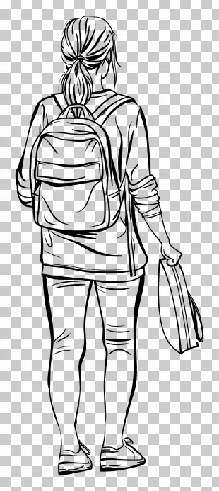 Student - Sketch Of Girl With Backpack PNG