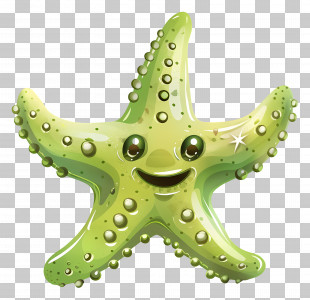 Cute Starfish - Green Smiling Cartoon Starfish PNG