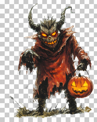 Halloween Devil - Pumpkin Headed Creature With Horns PNG