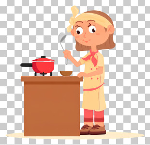 Woman Cooking In Kitchen Cartoon PNG