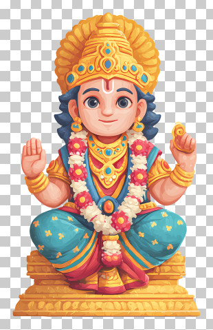 Lord Ayyappa - Ornate Golden Hindu Deity Illustration PNG