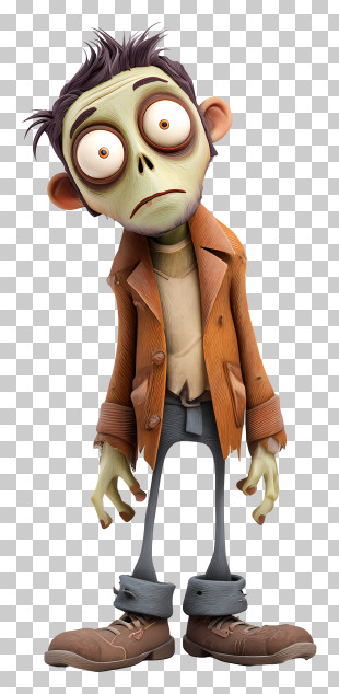 Hunched Zombie In Tattered Clothes - Zombie With Big Eyes And Brown Coat PNG