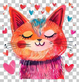 Cat - Cute Cat With Hearts PNG