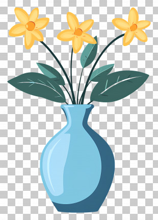 Flower With Vase - Yellow Flowers In Blue Vase PNG