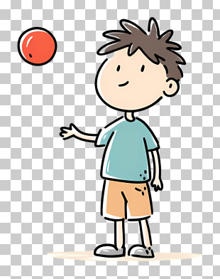 Cute Boy Tossing Red Ball PNG
