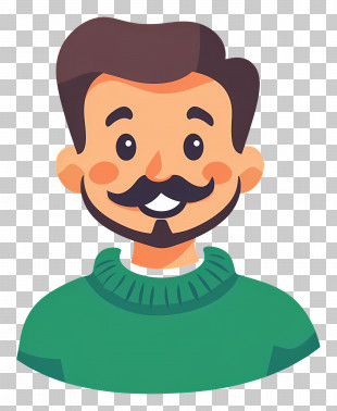 Mustachioed Man - Man Cartoon Avatar In Green Sweater PNG