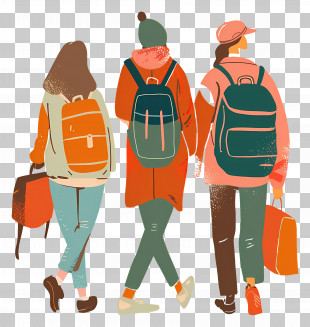 People With Backpacks - Group Of Friends Walking With Backpacks PNG