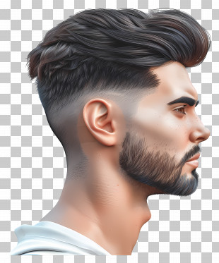 Low Fade Haircut - Profile Portrait Of A Fashionable Bearded Man PNG