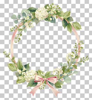 Fresh Green Hydrangea Wreath With Pink Bow PNG