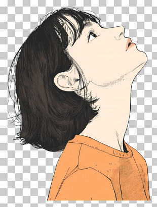 Girl Looking At Something - Anime Girl Looking Up PNG