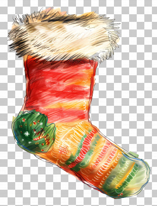 Christmas Sock - Colorful Christmas Stocking With Fur Trim PNG