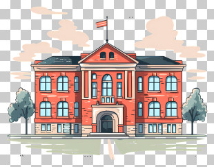 City Hall - Red Brick School Building PNG