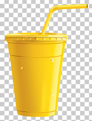 Disposable Cup - Yellow Plastic Cup With Straw PNG