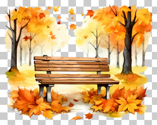 Park Scene - Autumn Park Bench And Falling Leaves PNG