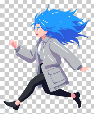 Running Woman - Dynamic Woman With Blue Hair Running PNG