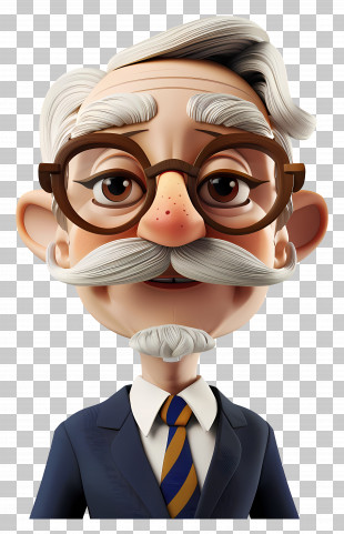 Grandfather - Cartoon Elderly Man Portrait With Glasses PNG