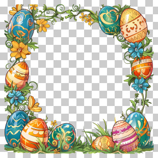 Easter Eggs And Flowers Frame - Easter Eggs And Flowers Decorative Frame PNG