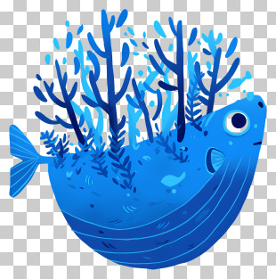 Blue Fish - Blue Fish With Ocean Trees PNG