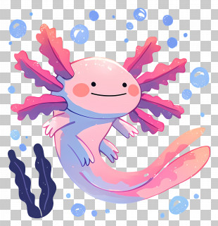 Axolotl - Adorable Pink Axolotl With Bubbles PNG