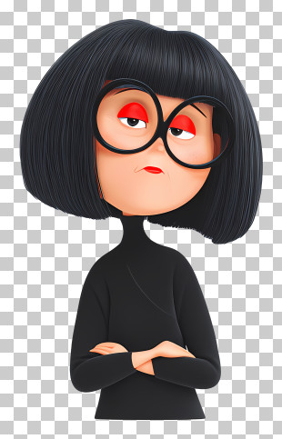 Edna Mode - Cartoon Woman With Glasses And Black Hair PNG