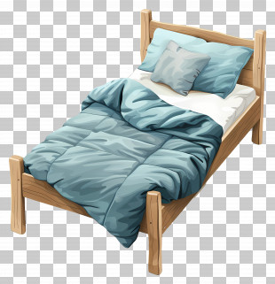 Single Bed - Cozy Bed With Blue Bedding PNG