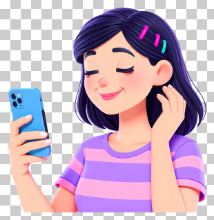 Woman Chatting On Video Call - Girl Checking Phone With Purple Hair PNG
