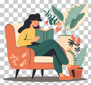 Woman Reading Book - Woman Relaxing And Reading In Cozy Chair PNG