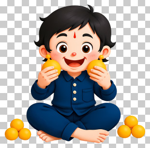 India Child Celebration Sweets - Joyful Boy With Laddoos PNG