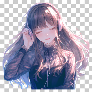 Anime Music Girl - Anime Girl Listening To Music With Closed Eyes PNG