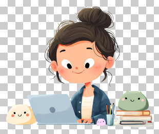 Cute Girl Studying With Laptop PNG